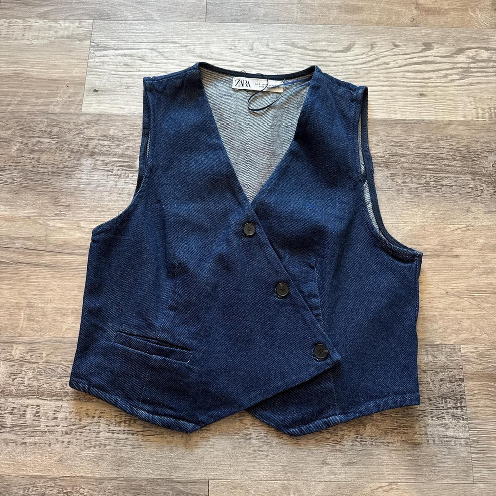 ZARA DOUBLE-BREASTED DENIM VEST - BRAND NEW WITH TAG - SIZE S